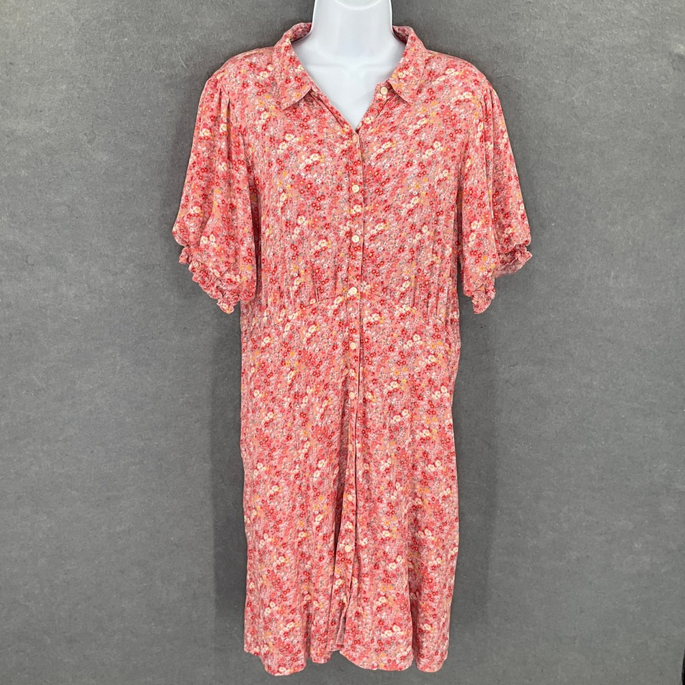 American Eagle Dress Womens XL Babydoll Buttons Ditsy Floral Puff Sleeve Preppy